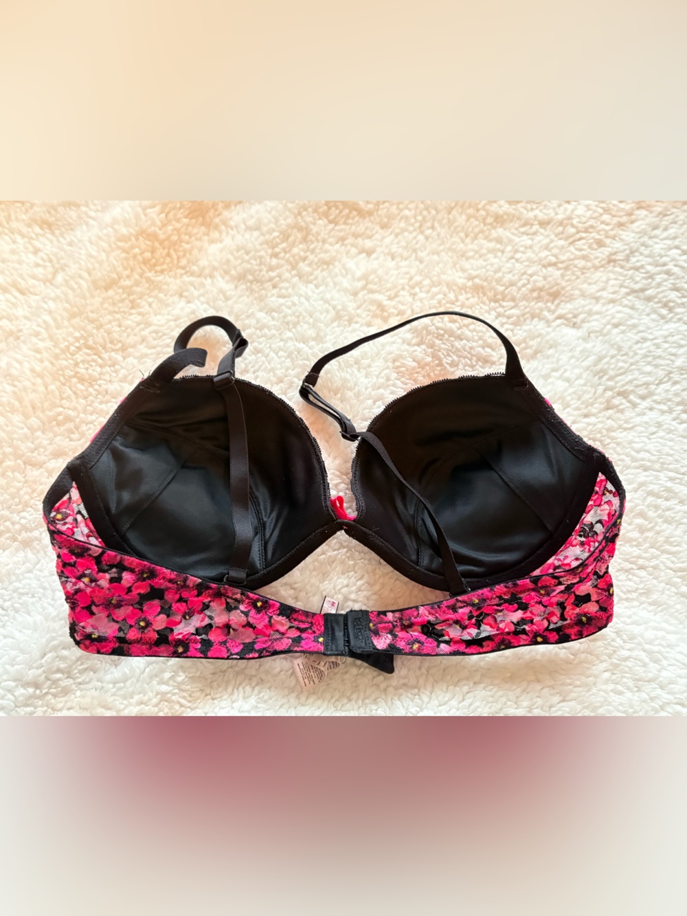 La Senza Floral Lace Push-Up Bra 38B | Black & Pink | Y2K Coquette - Picture 2 of 3